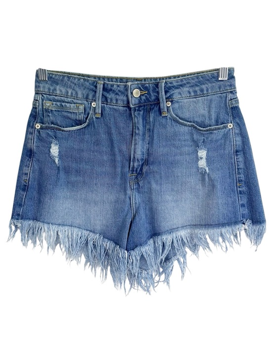 Good American Pants - GOOD AMERICAN High Rise Distressed Denim Shorts Frayed Hem Blue Size 6 28